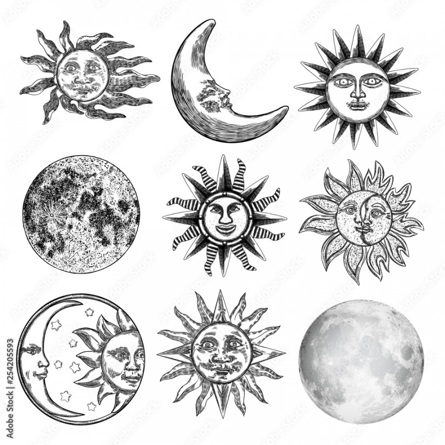 Large set of different moon and sun styles
