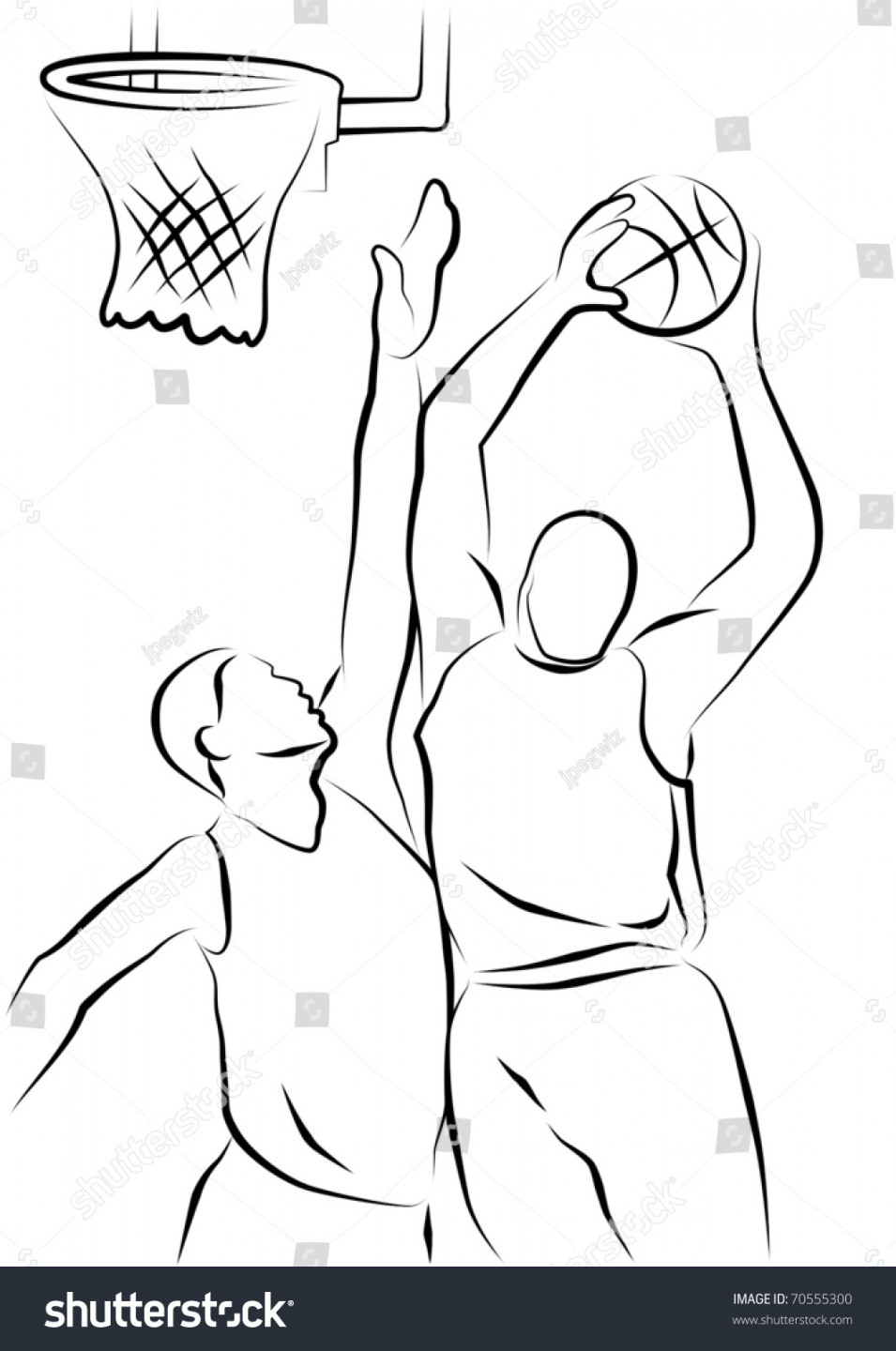 Line Drawing Two Basketball Players Stockillustration