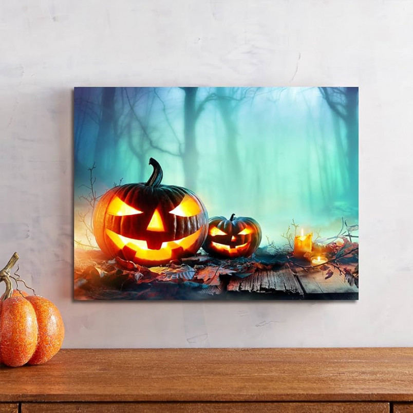 Loomarte Halloween Wall Art Canvas Prints Smiling Scary Pumpkin
