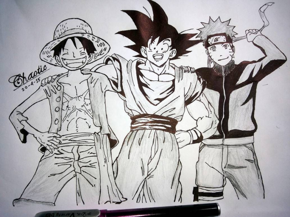 Luffy~Goku~Naruto by MRChaoticTemptation  Anime, Desenhos de