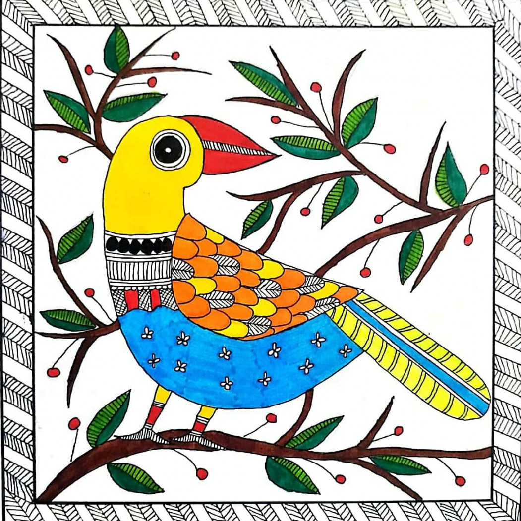 Madhubani bird  Boho art drawings, Art painting, Folk art painting