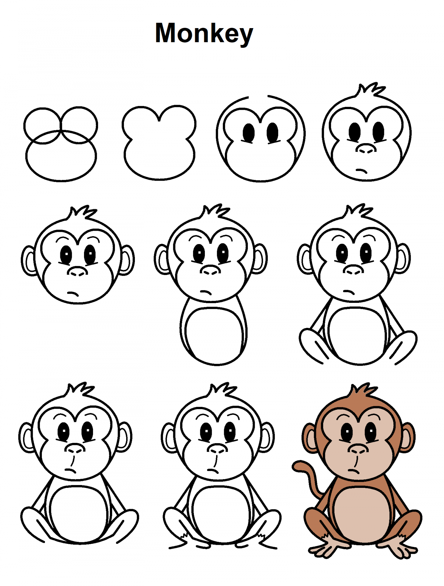 Monkey  Easy cartoon drawings, Monkey drawing, Cute easy drawings