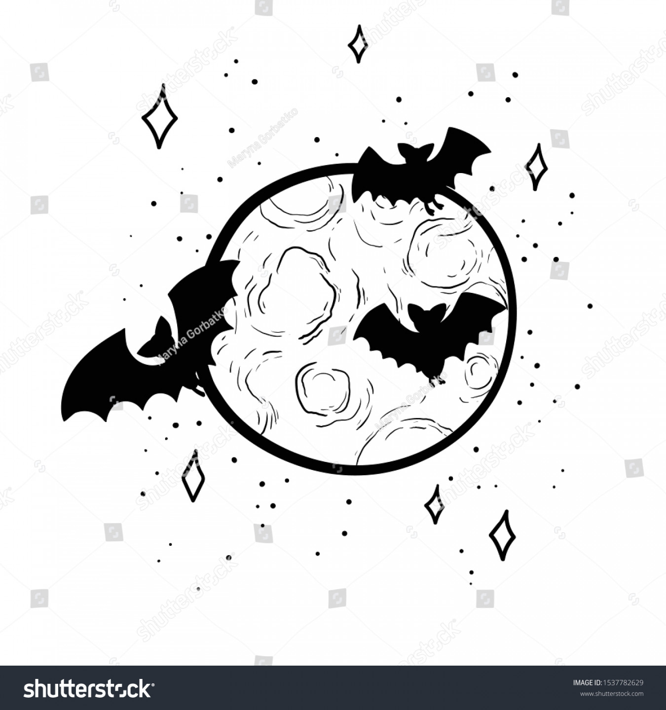 Moon Bats Sketch Vector Illustration Free Stock Vector (Royalty