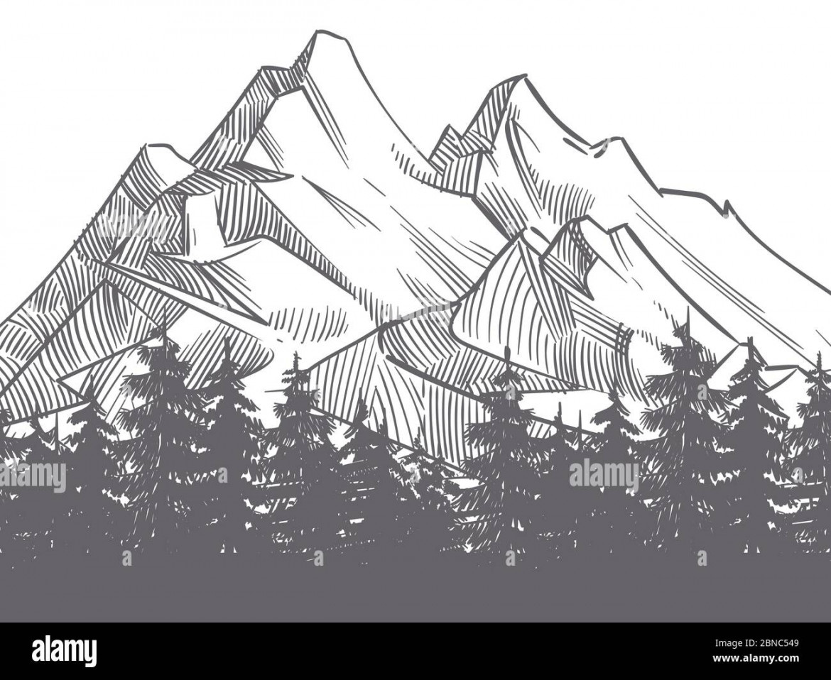 Mountain landscape drawing hi-res stock photography and images - Alamy