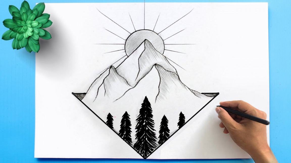 Mountain landscape Drawing  How to Draw Abstract Landscape - Easy Pencil  Drawing Landscape Drawing