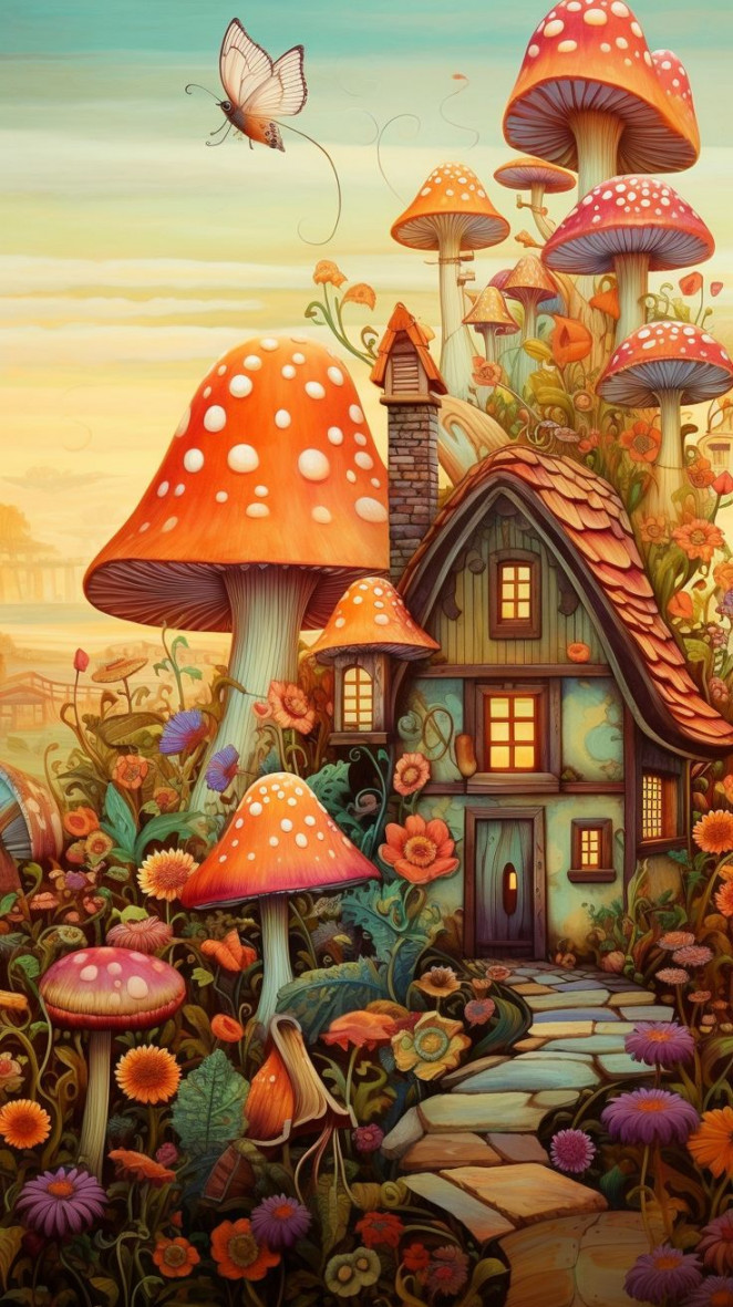 mushroom house in   Mushroom house, Mushroom wallpaper