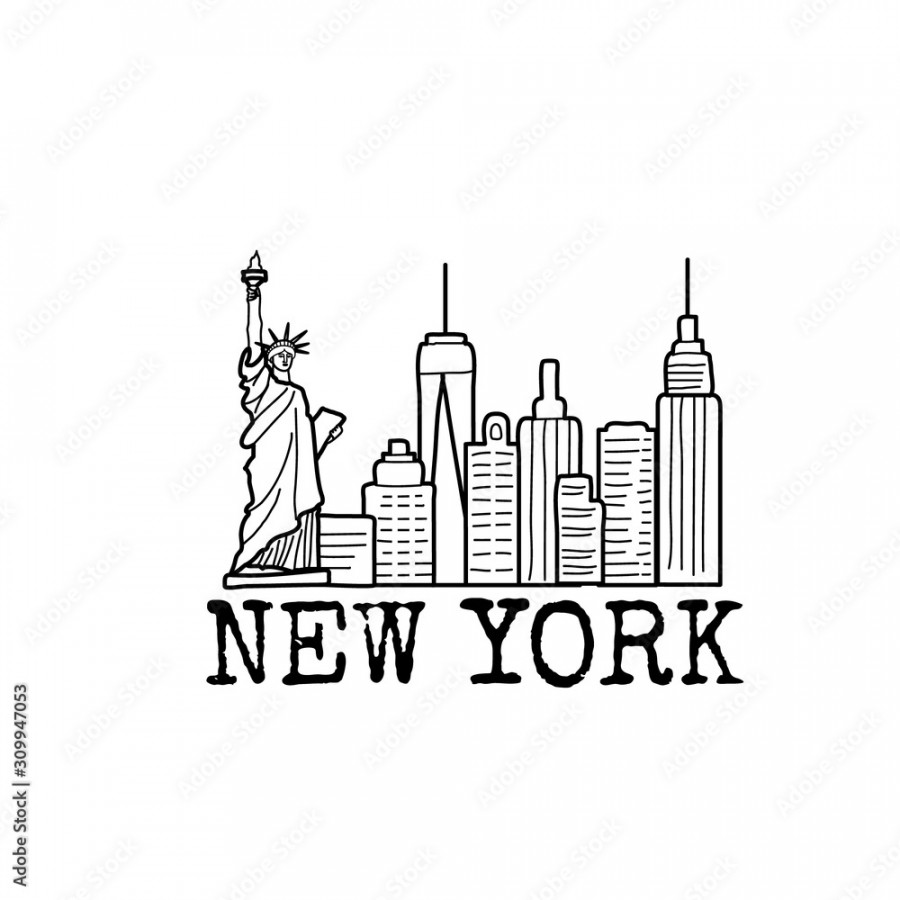 New York skyline cityscape line drawing