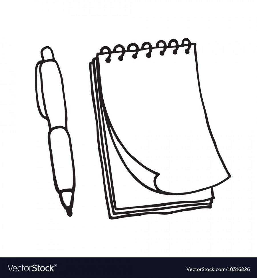 Note pad and pen icons outlined Royalty Free Vector Image