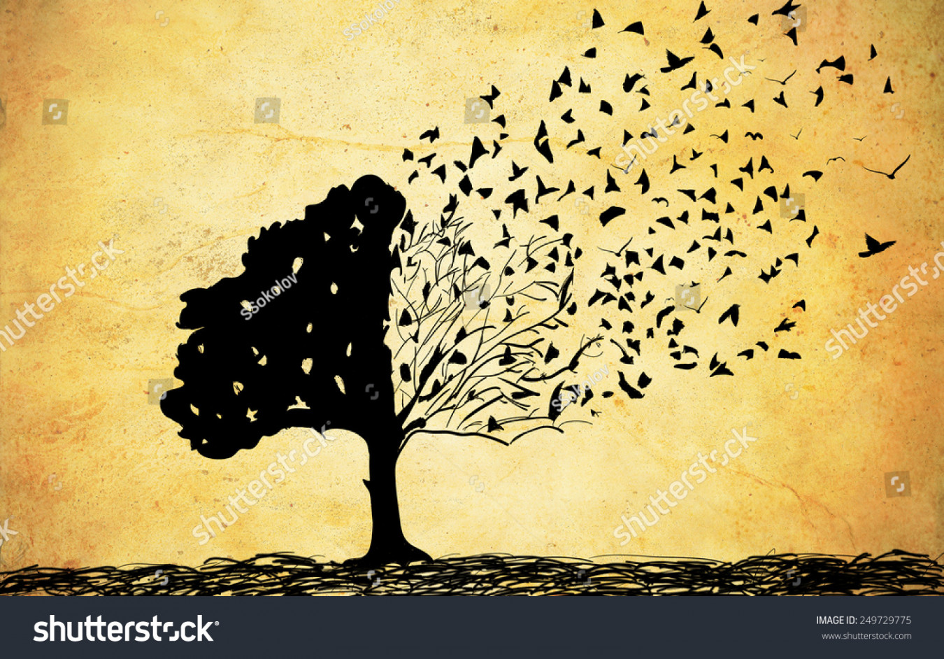 Old Papers Tree Drawing Abstract Tree: Stockillustration