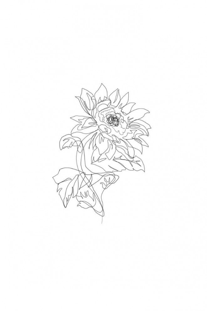 One Line Sunflower  Minimalist Illustration by #Mihoki  Peaceful