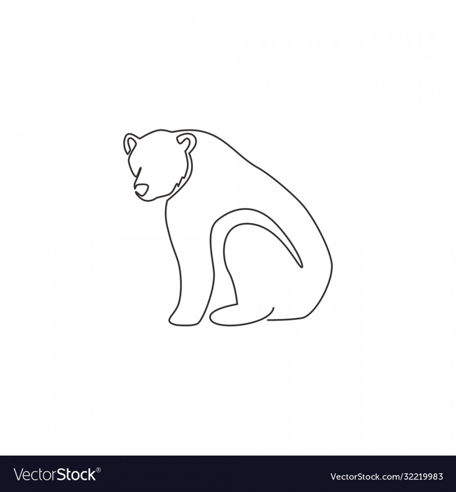 One single line drawing cute grizzly bear Vector Image