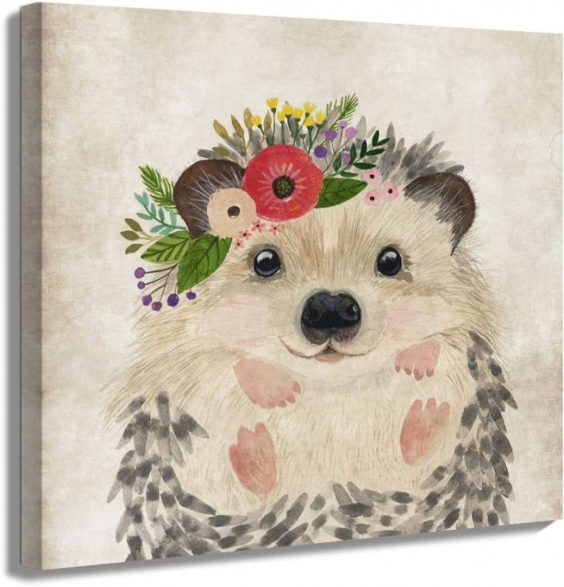 ORIDOMY Cute Hedgehog Print Wall Art Retro Animal Portrait Poster