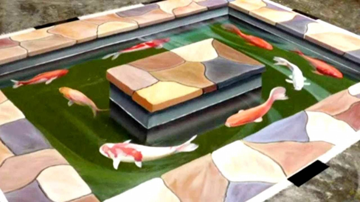 Painting a D Fish Pond Illusion - Trick Art on Canvas