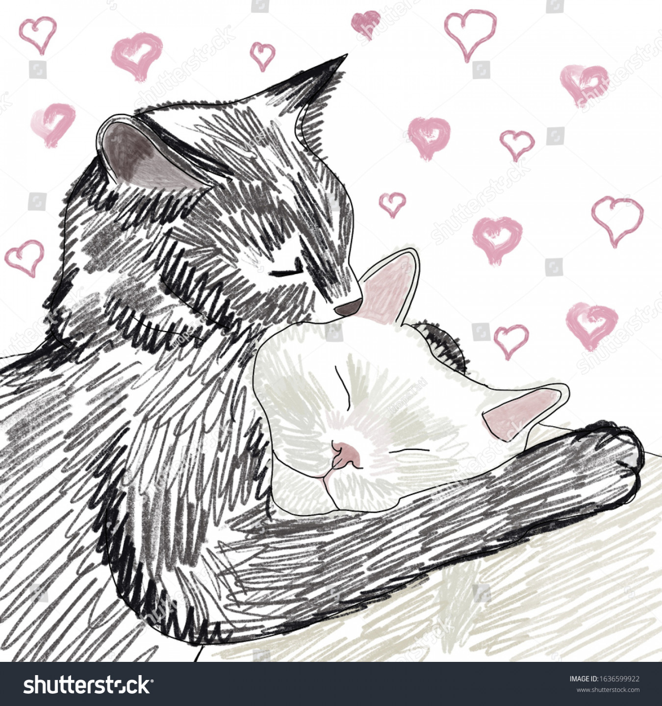 Pair Cat Love Vector Sketch Illustration Stock Vector, % OFF