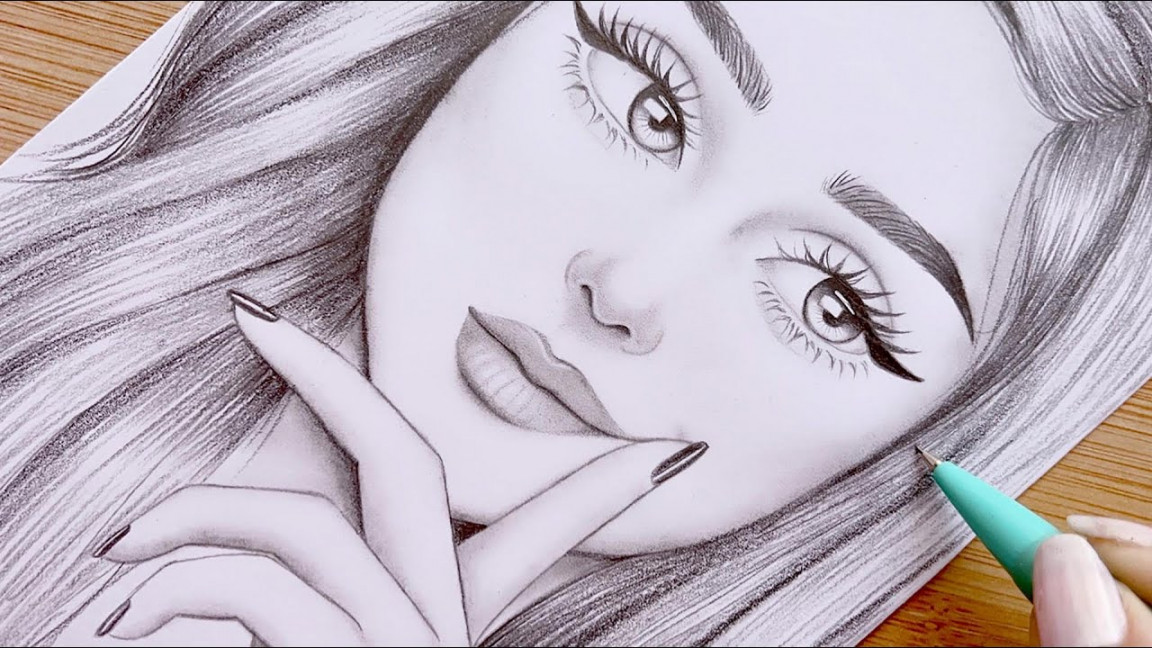 Pencil Sketch for beginners  How to draw a face - step by step  Girl  Drawing