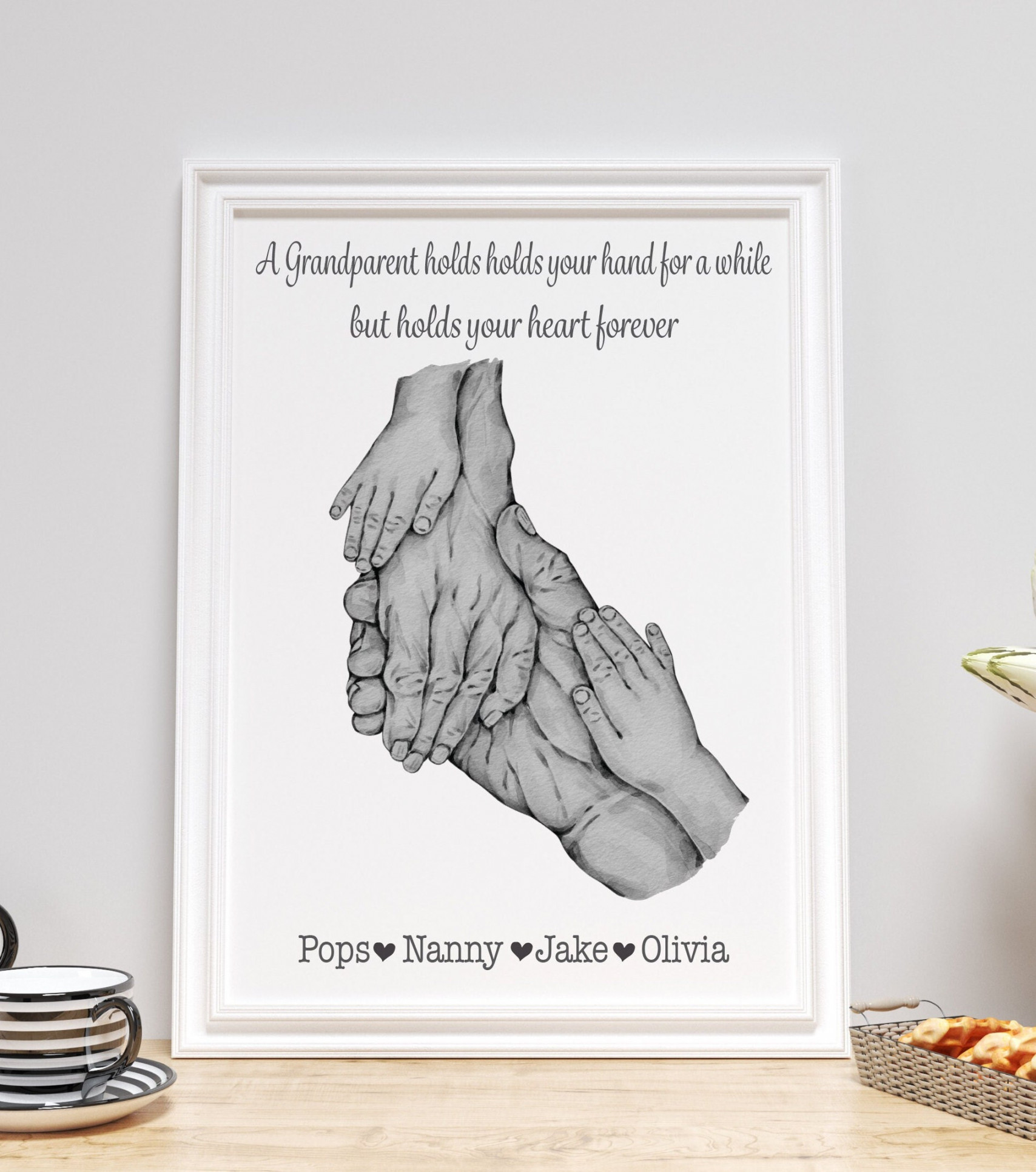 Personalised Grandparent Holding Hands Quote Print, Hold Hand for