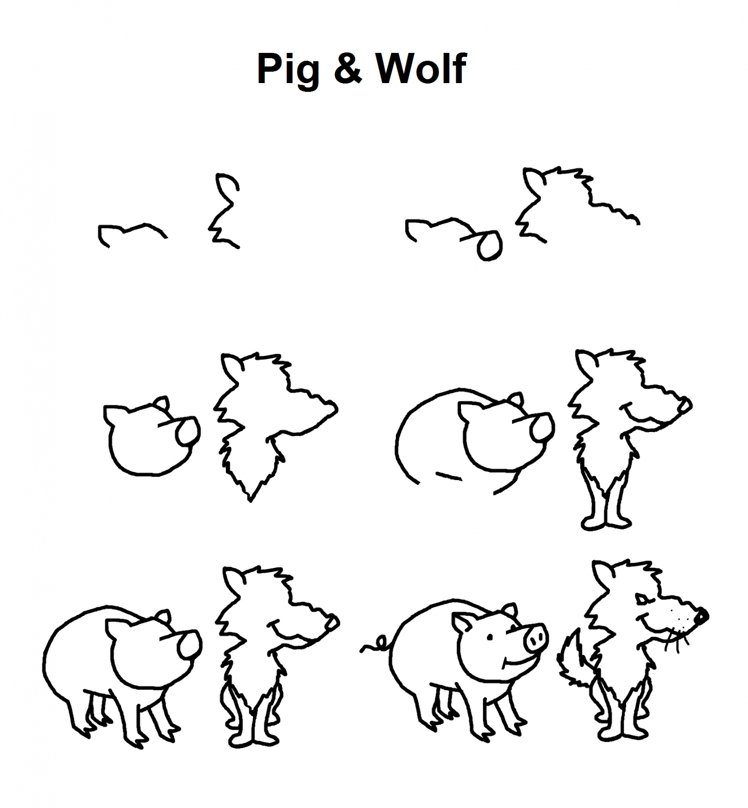 Pig & Wolf  Drawing tutorial, Little pigs, Step by step drawing