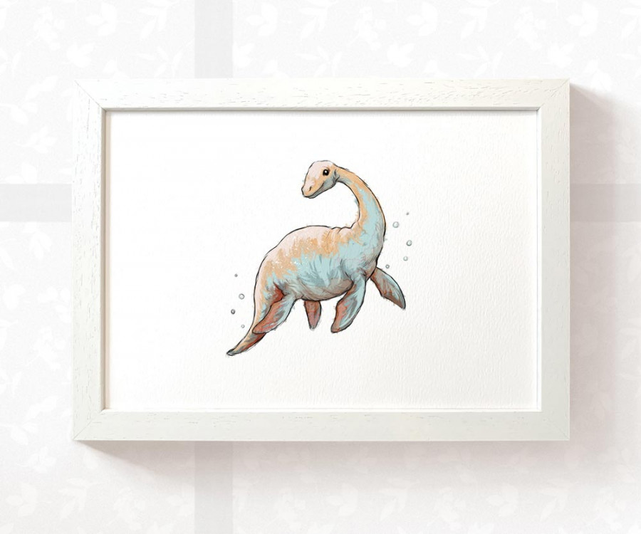 Plesiosaur Dinosaur Nursery Print, New Baby Boy Gift by Pawprint