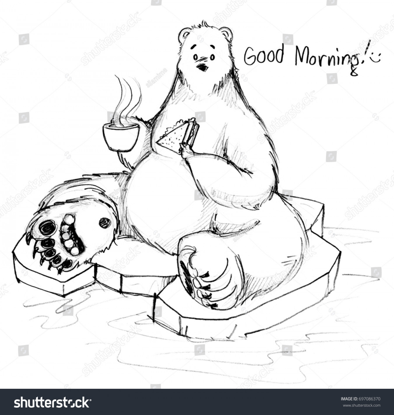 Polar Bear Breakfast Say Good Morning Stock Illustration