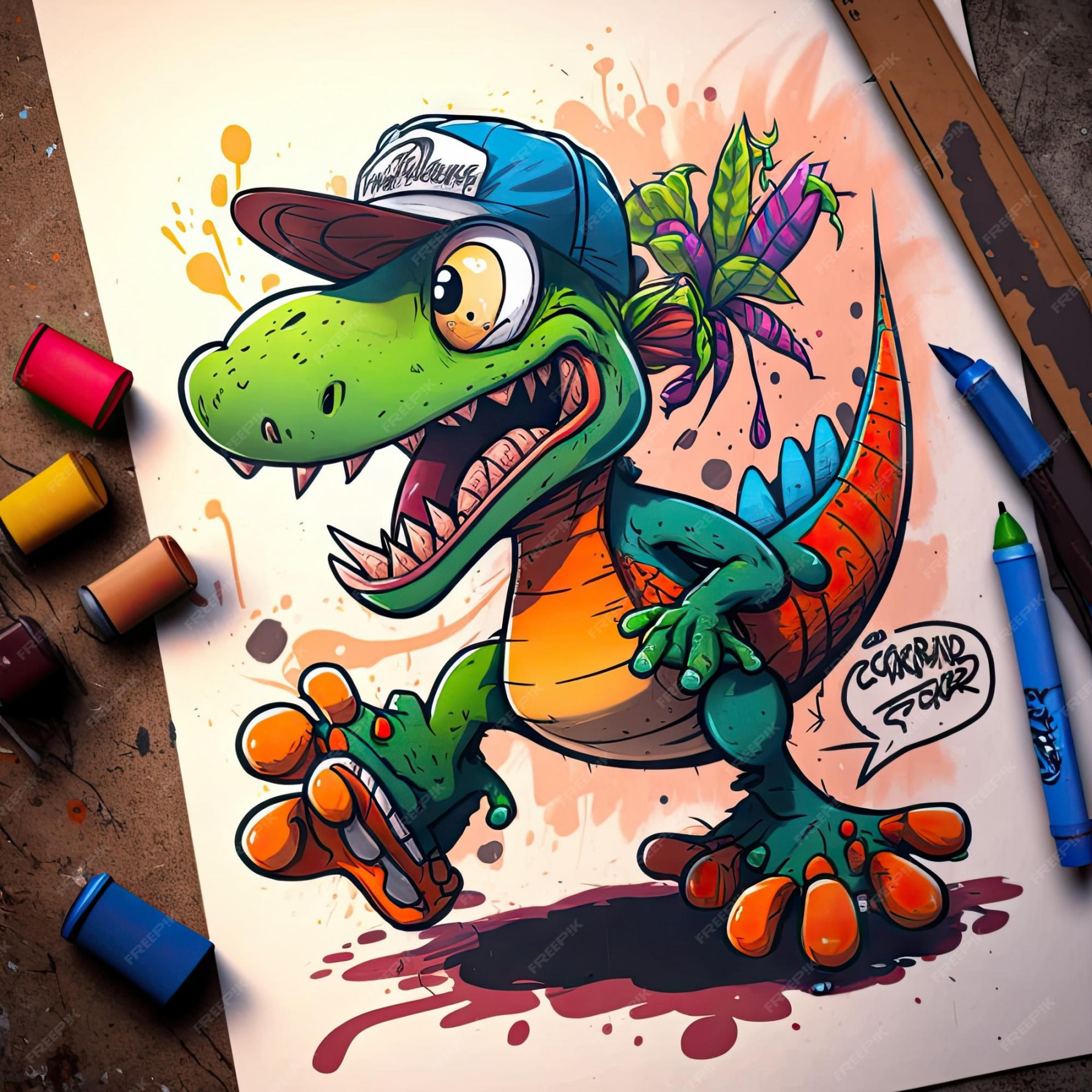 Premium Photo  Goofy dinosaur cartoon character graffiti style