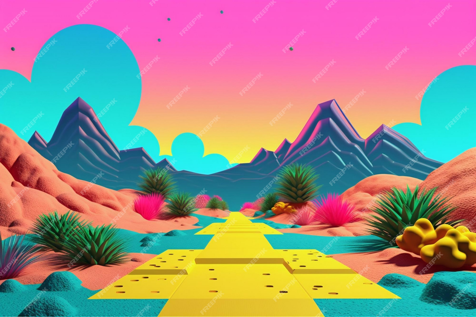 Premium Photo  Psychedelic synthwave mountains landscape acid