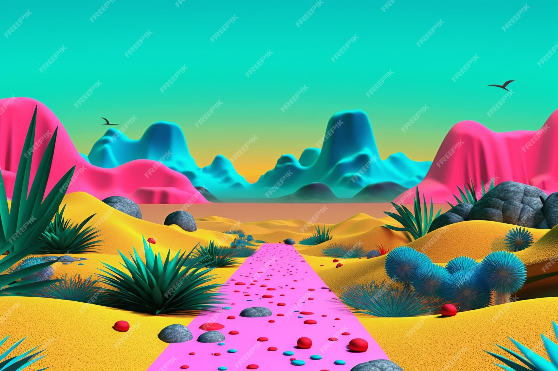 Premium Photo  Psychedelic synthwave mountains landscape acid