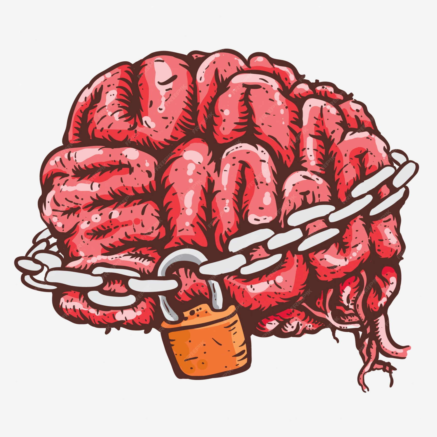 Premium Vector  Brain in chains locked hand drawing line art