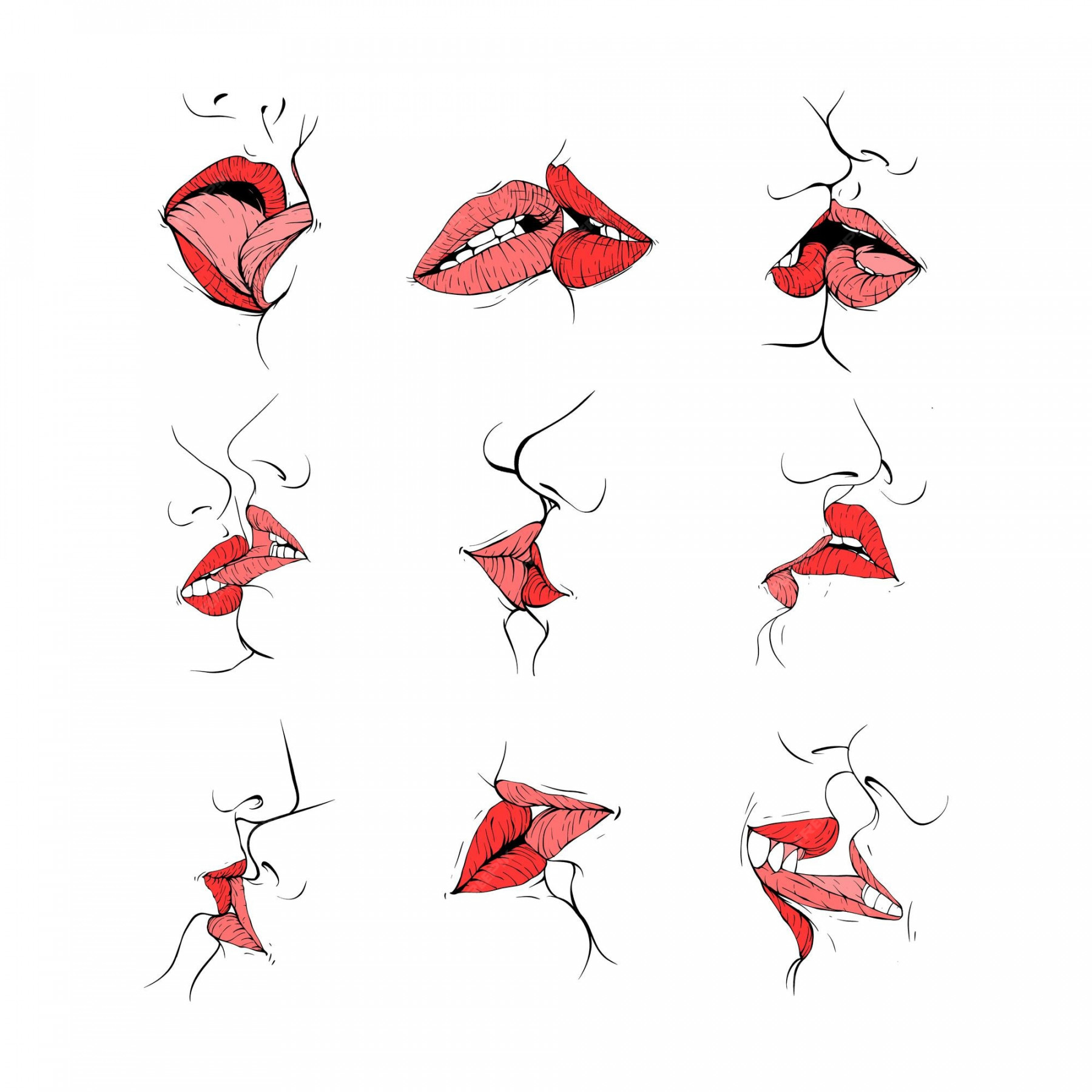 Premium Vector  Set couple kissing lips collction sketch vector