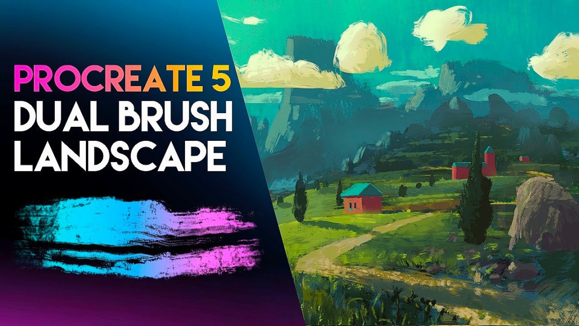 Procreate  DUAL BRUSH landscape painting [is this actually useful?]