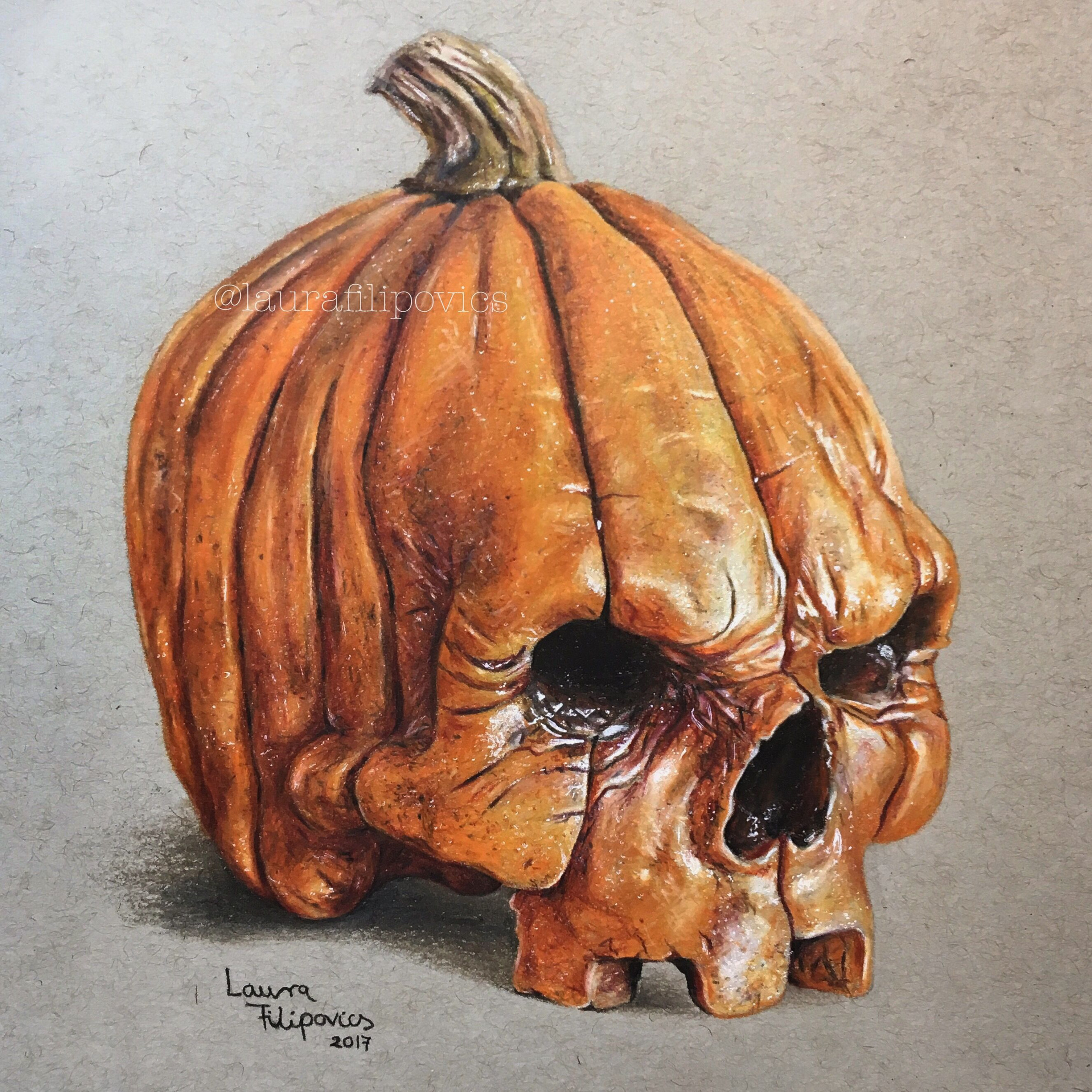 Pumpkin-skull finished for Halloween 🎃💀👻 With Prismacolor