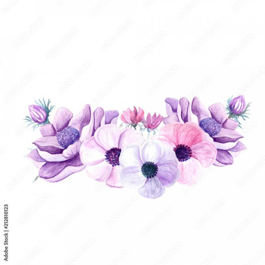 Purple flowers in watercolor