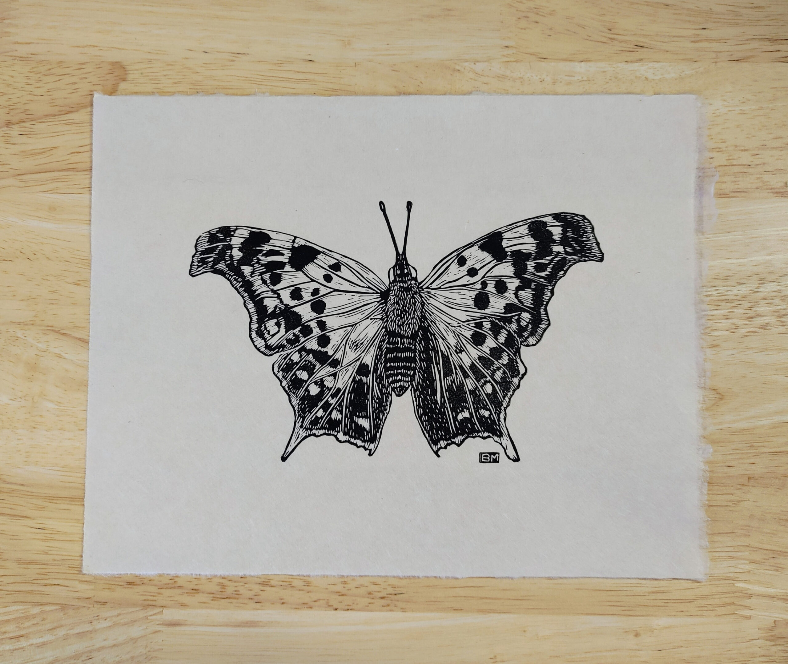 Question Mark Butterfly // Linocut Print // Kitakata Paper