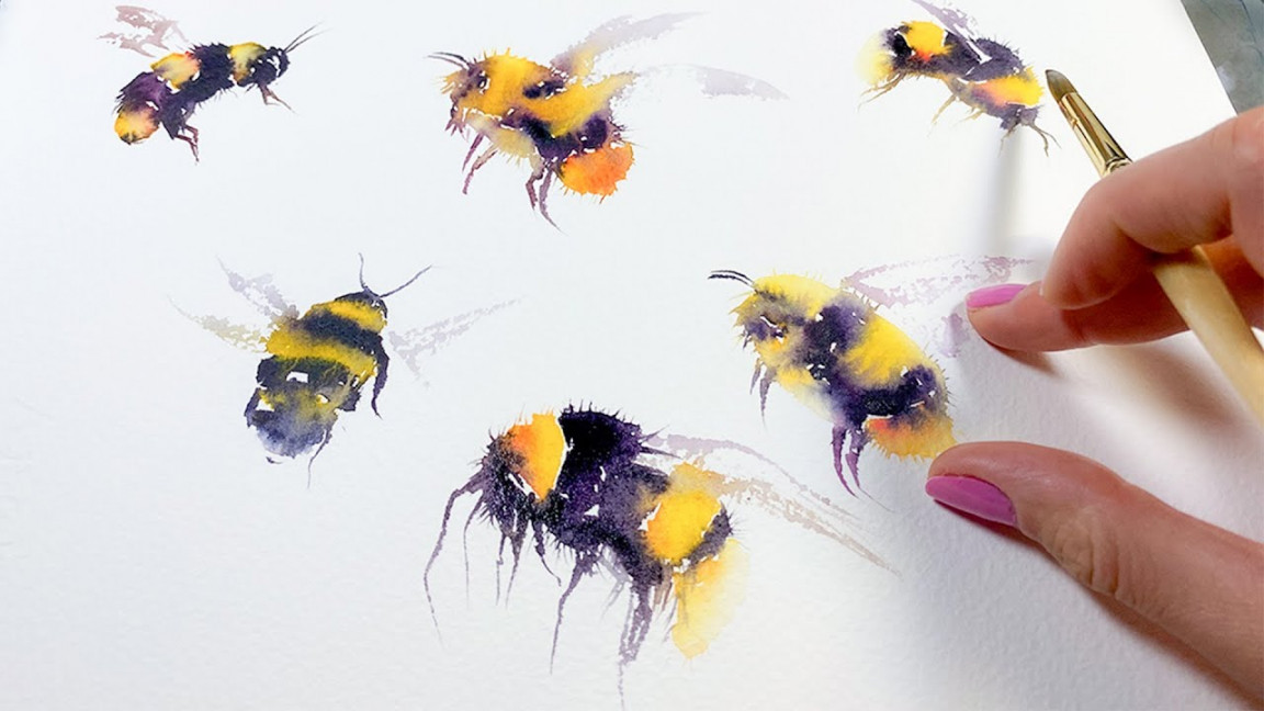 Quick and Fun Painting loose BEES in Watercolors