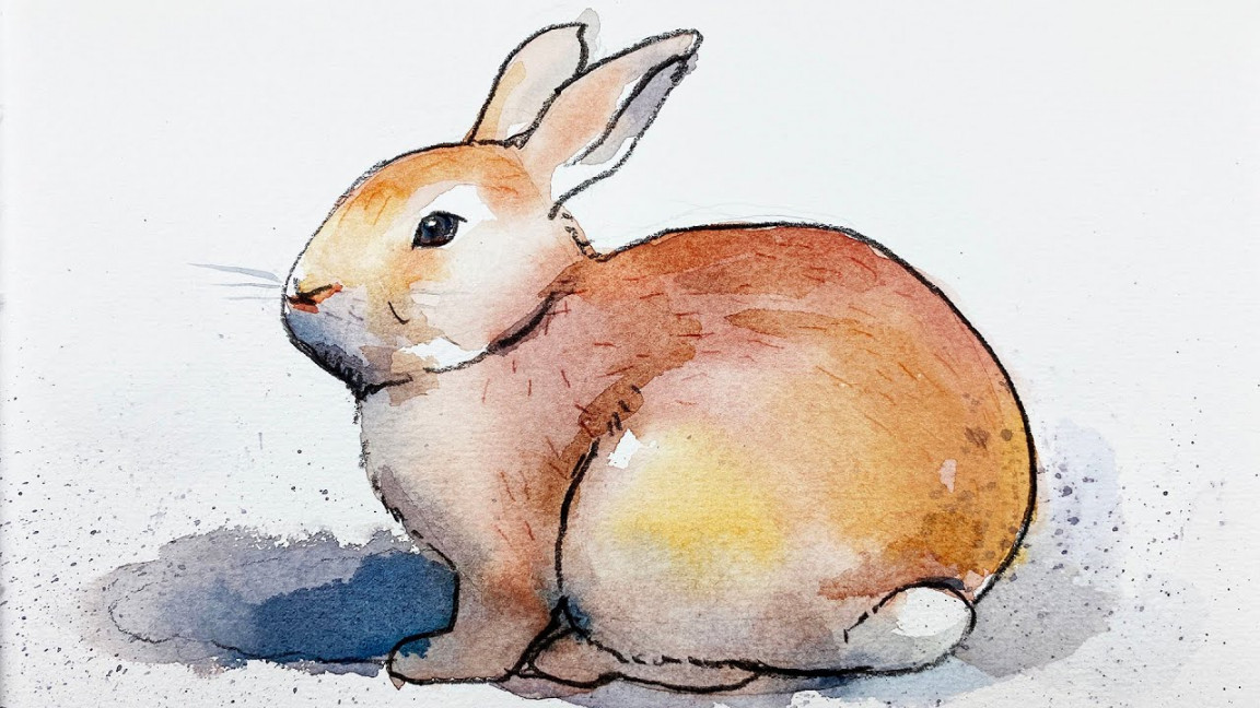 Relaxing Watercolor - How to Draw and Paint a Rabbit for Beginners