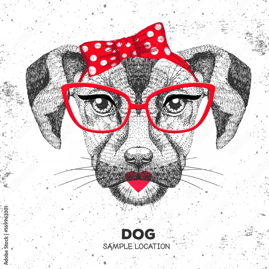 Retro Hipster animal dog. Hand drawing Muzzle of animal dog