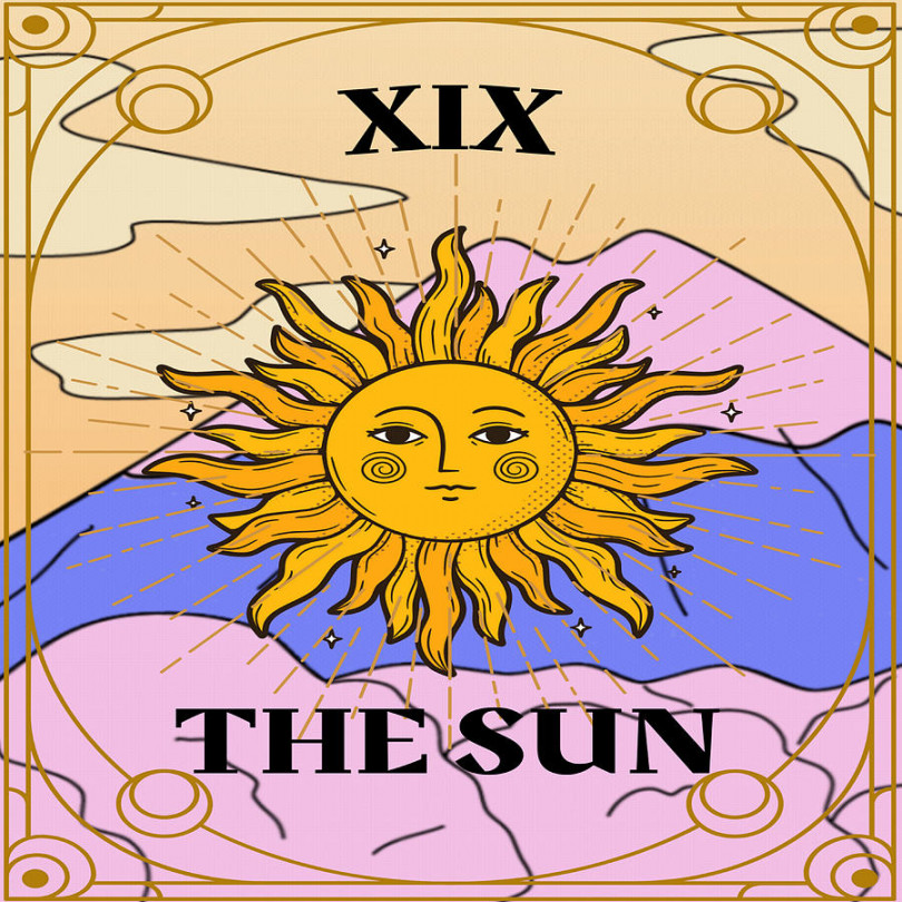 Retro Painting of The Sun XIX Tarot Card by Universe Grace