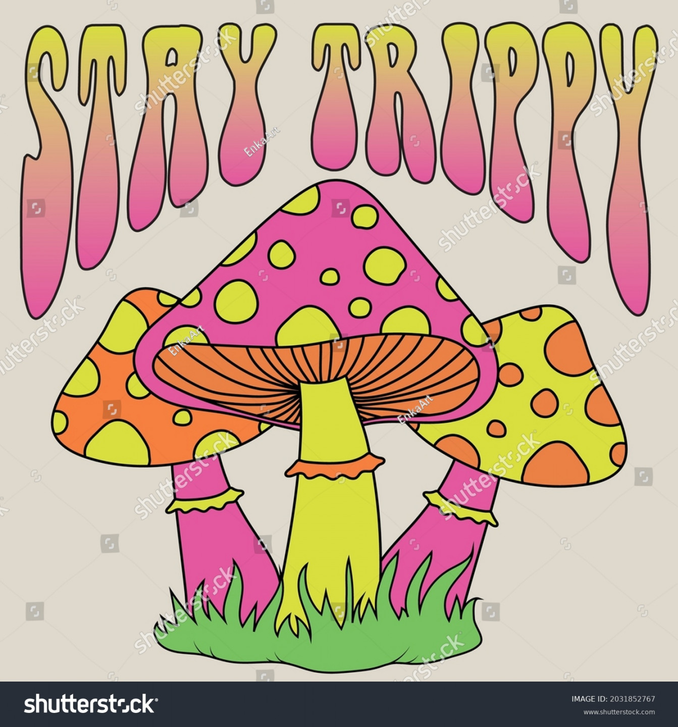 Retro s Psychedelic Hippie Mushroom Illustration Stock Vector