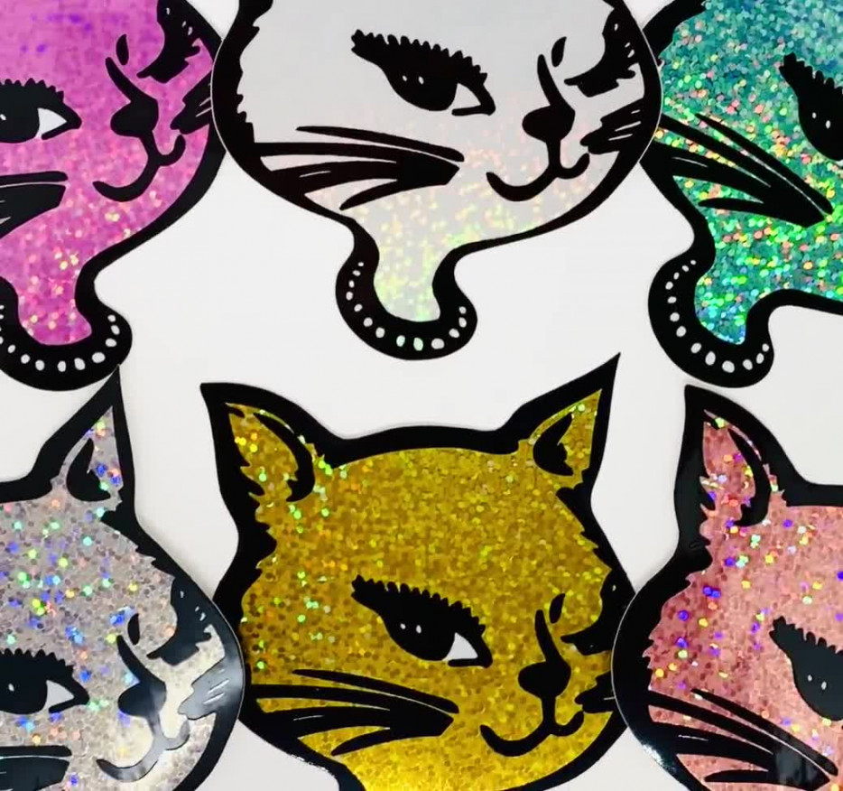 Retro Vintage Glitter Winking Cat Stickers - s Winking Cat Sticker -  Vintage Cat Sticker