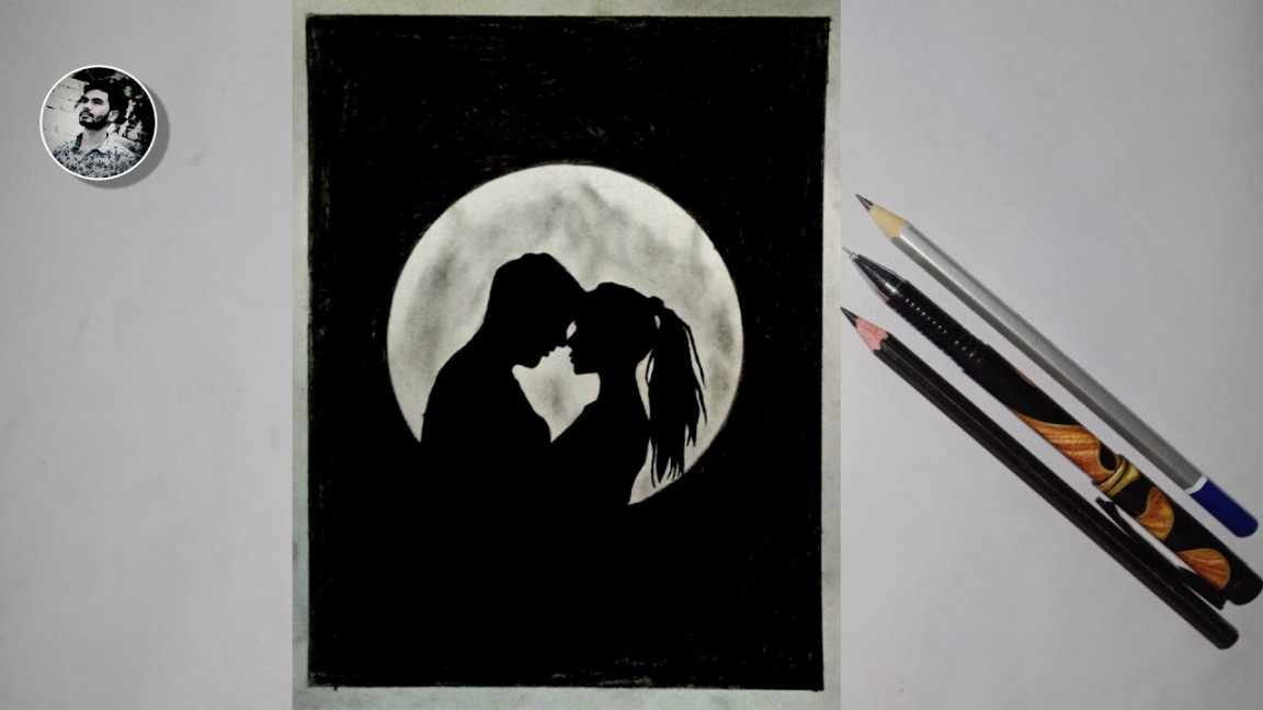 Romantic couple drawing in moon  moonlight Couple love scenery  How to  draw  rashed art