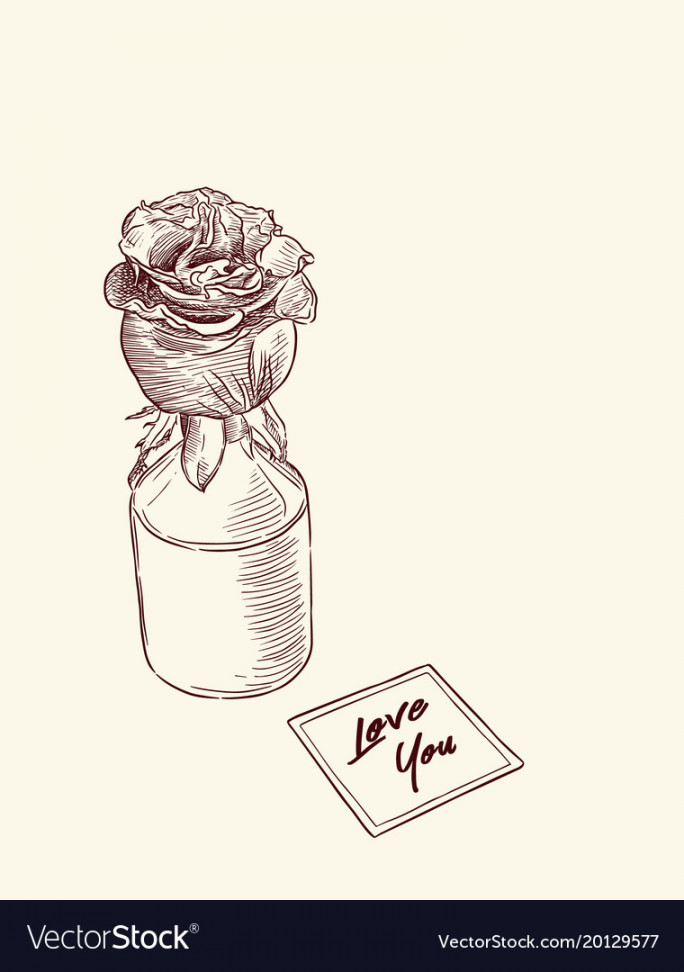 Rose in vase with note love you hand draw Vector Image