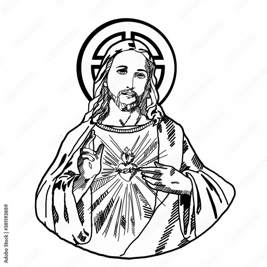 Sacred Heart of Jesus Handdrawn Vector Art Stock-Vektorgrafik