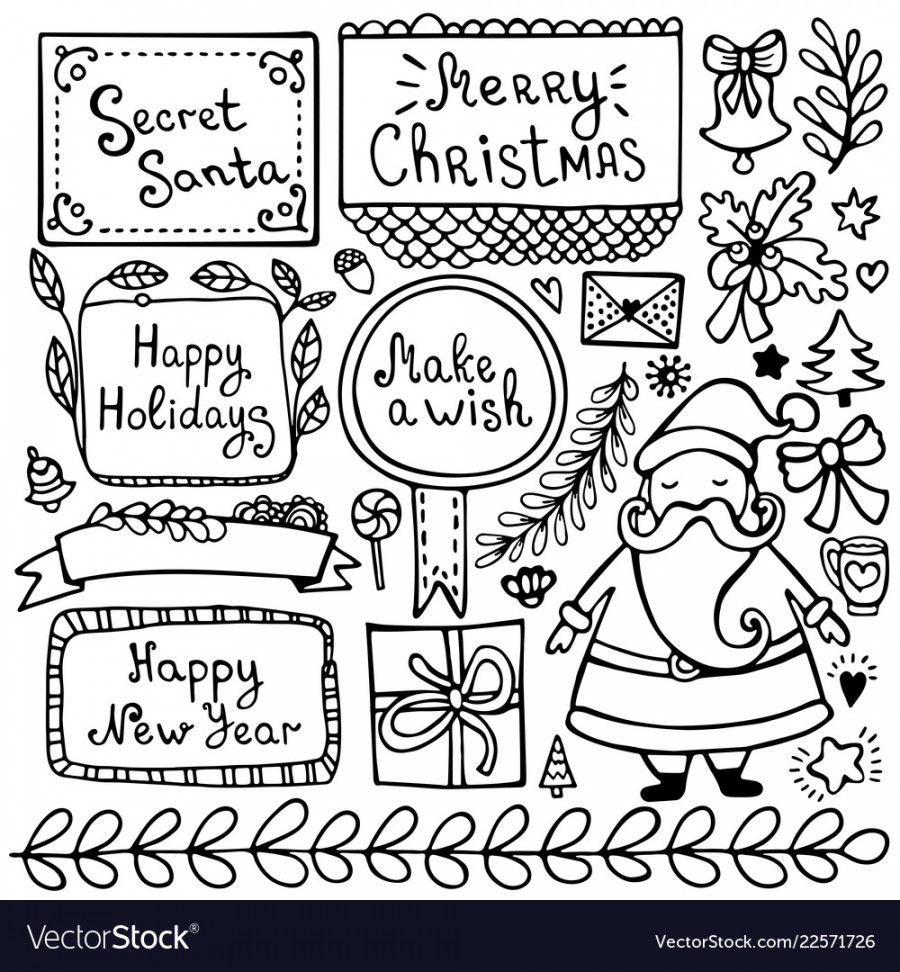 Set of bullet journal doodle christmas elements Vector Image