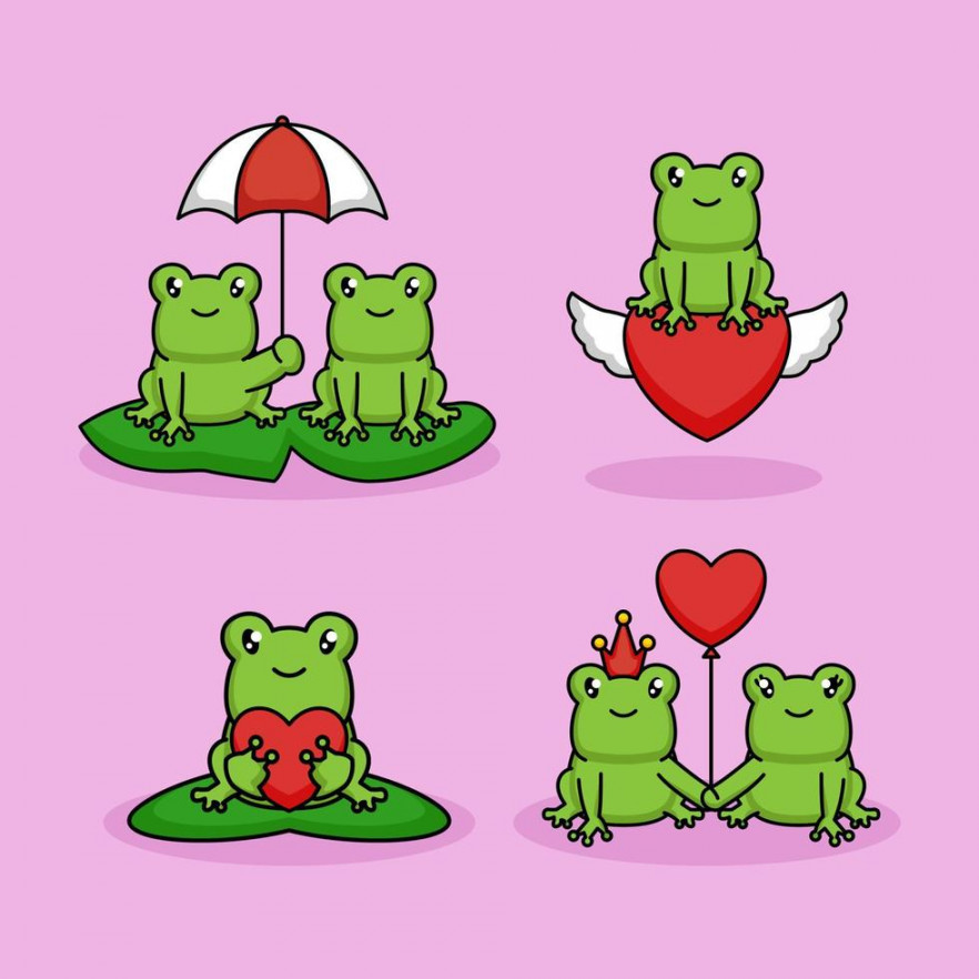 Set of cute couple frogs love on Valentine