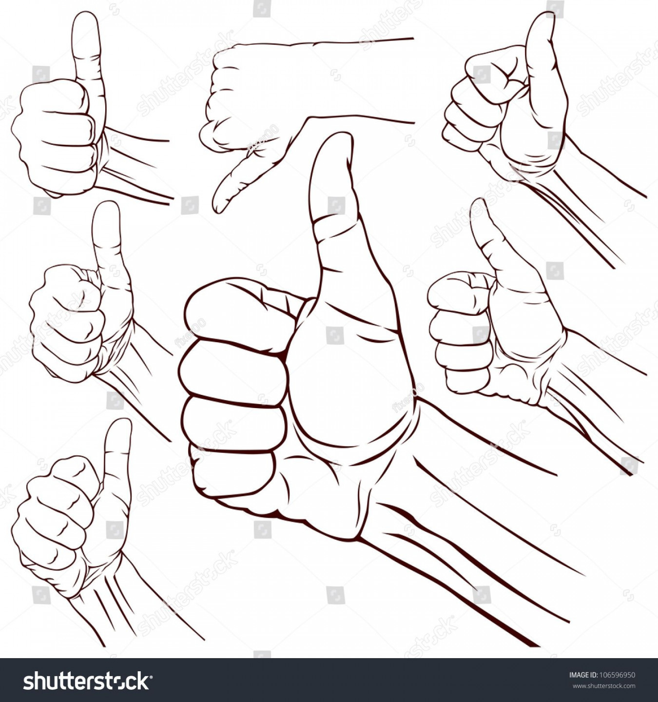 Set of Seven Hands With Thumb Finger Up