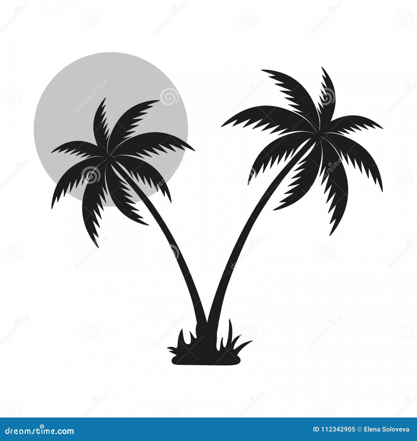 Silhouette of a Black Palm Tree with a Moon on a White Background