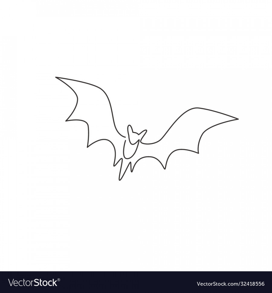 Single continuous line drawing cute flying bat Vector Image