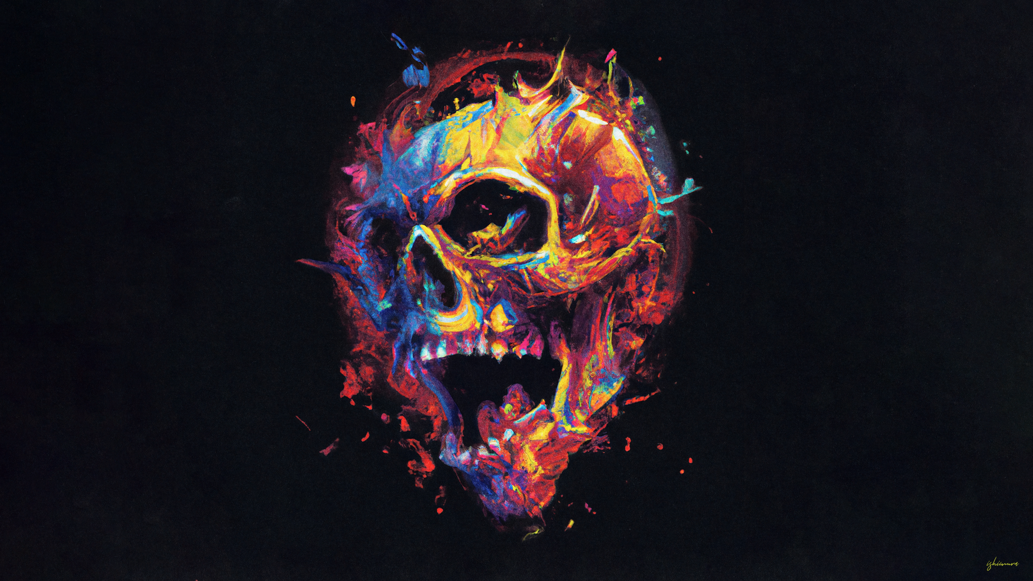 skull, K, abstract, colorful, dark, artwork, digital art