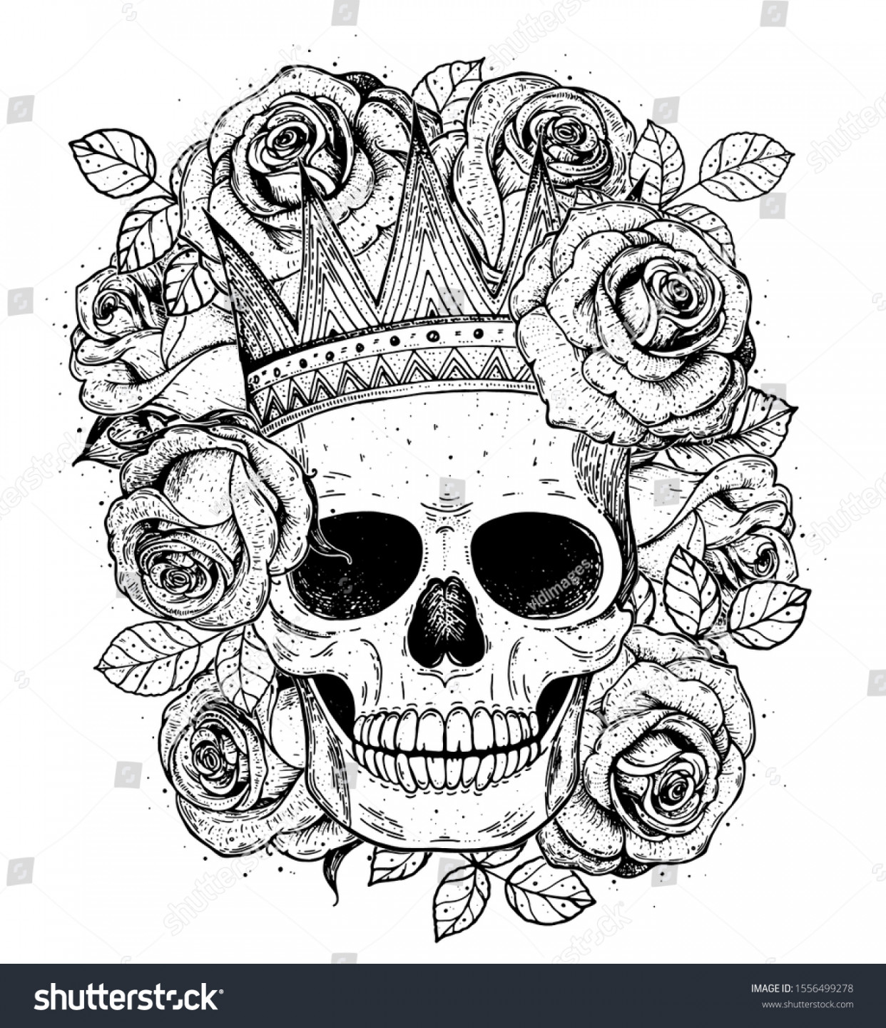 Skull Queen Hand Drawn Illustration Tattoo: Stock-Vektorgrafik