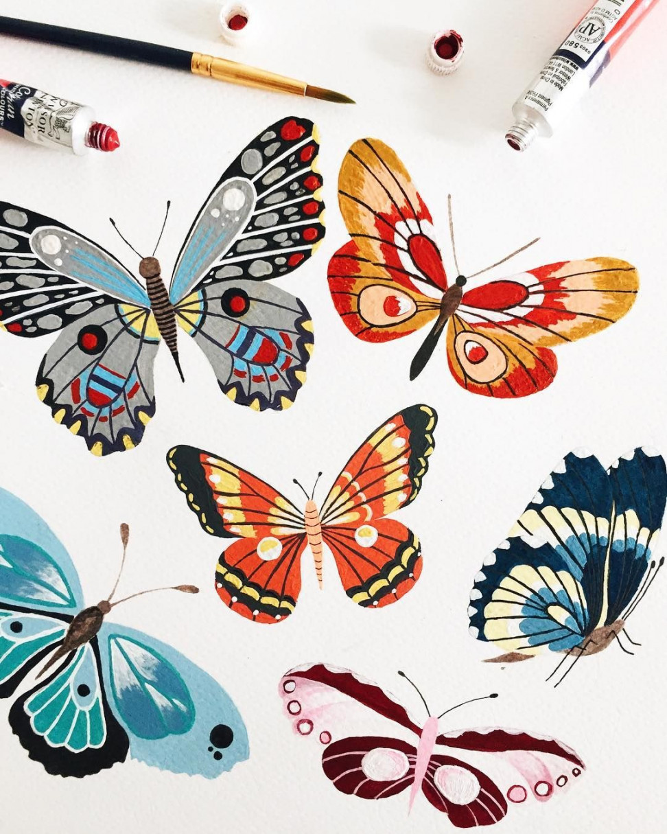 Some gouache butterflies 🦋✨  Butterfly painting, Butterfly wall