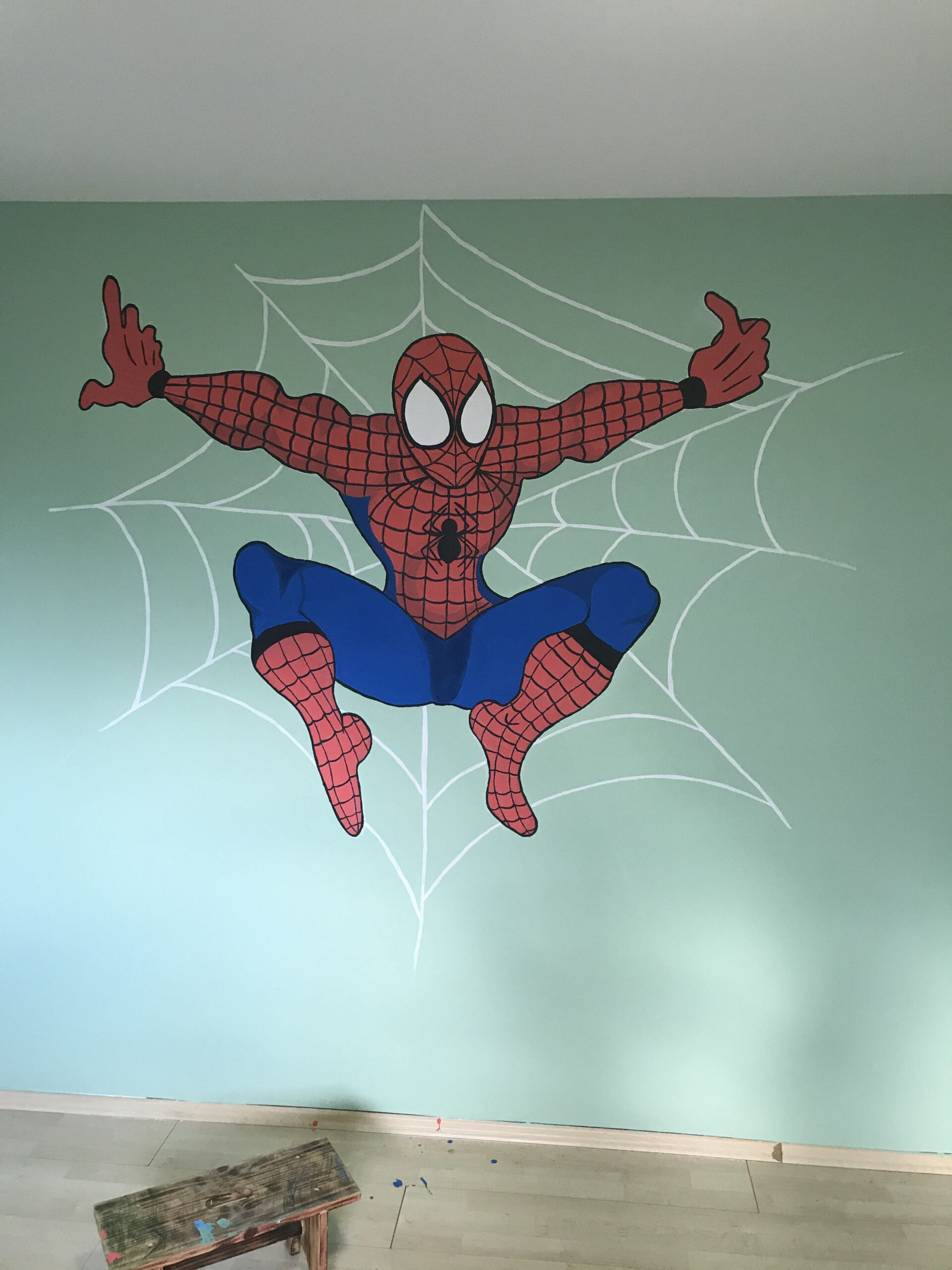 spiderman mural  Spiderman wall art, Easy cartoon drawings